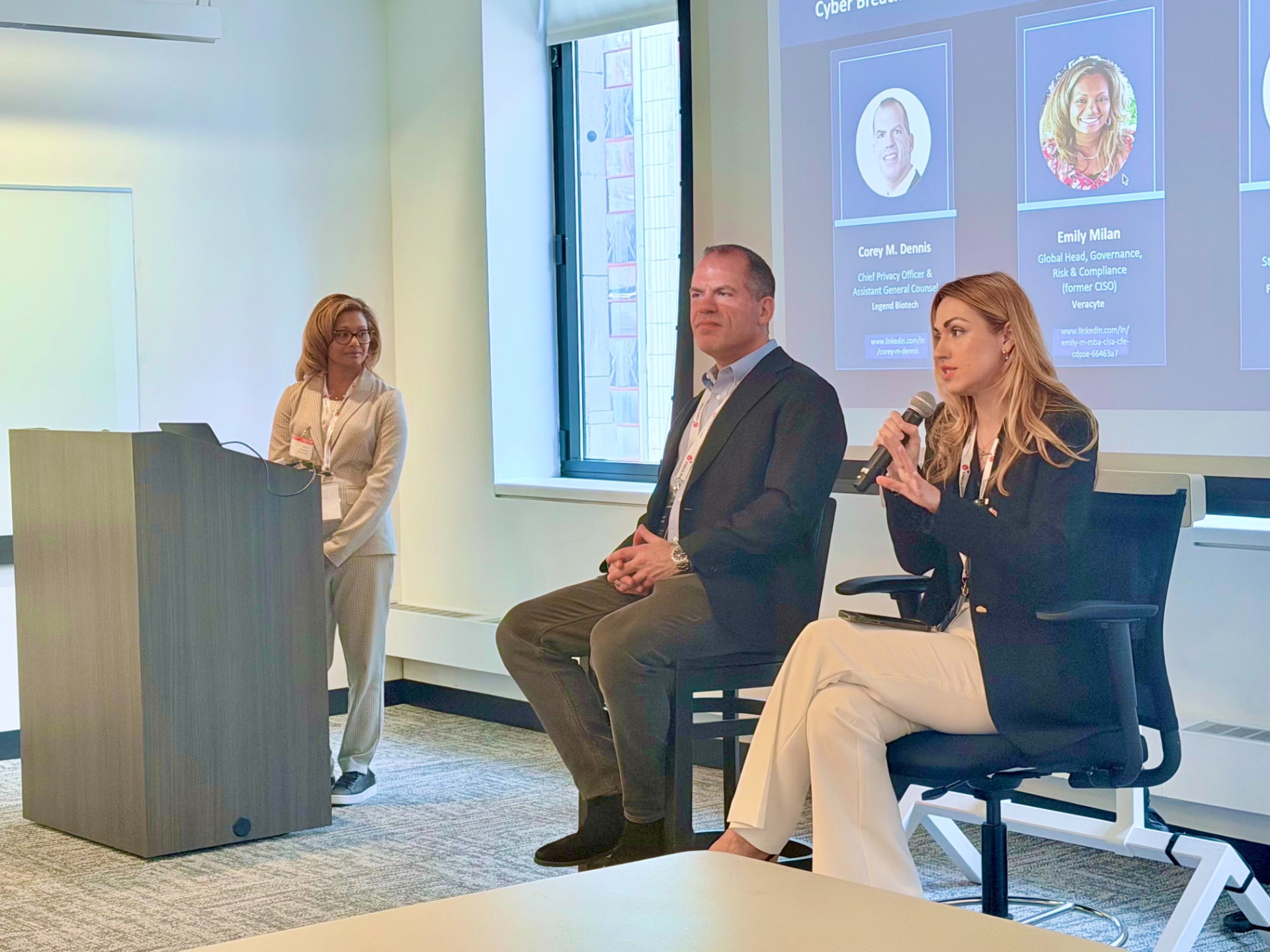Wider view of the CyberRisk Frontier breach response panel at the podium in New York